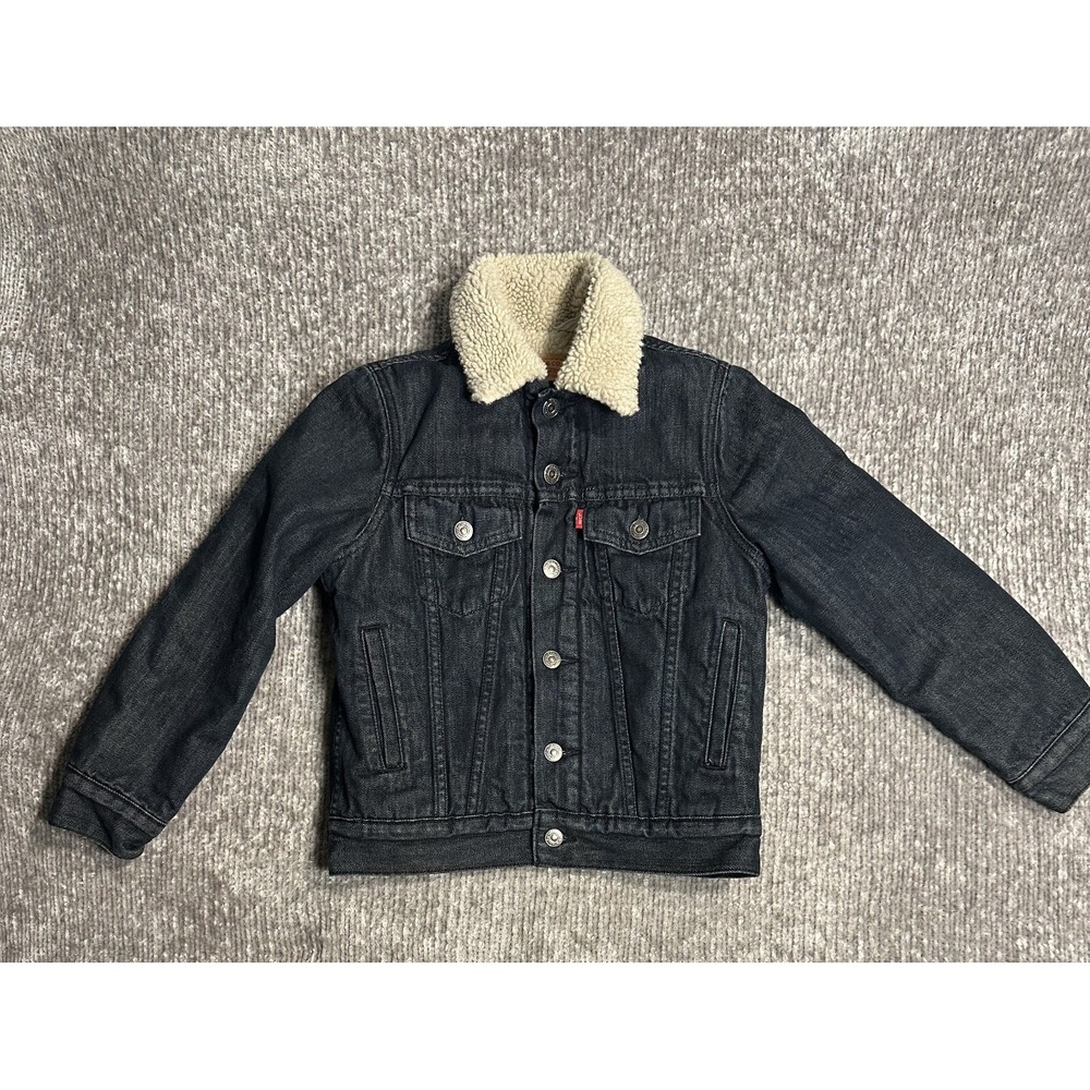 Levis Sherpa Dark Denim Long Sleeve Button Front Trucker Jacket S